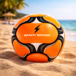 Close-up of premium beach soccer ball showing stitched panels and soft touch surface for sand play