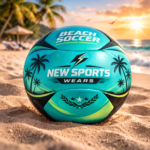 Beach soccer ball placed near shoreline with ocean waves in background – New Sports Wears sand football