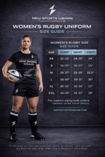 Female rugby player wearing custom women rugby kit in action pose