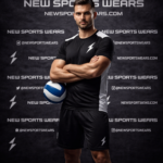 Men’s custom volleyball uniform front view – black jersey and shorts set by New Sports Wears