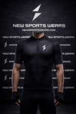 Men cycling jersey back view with three rear pockets and performance fit