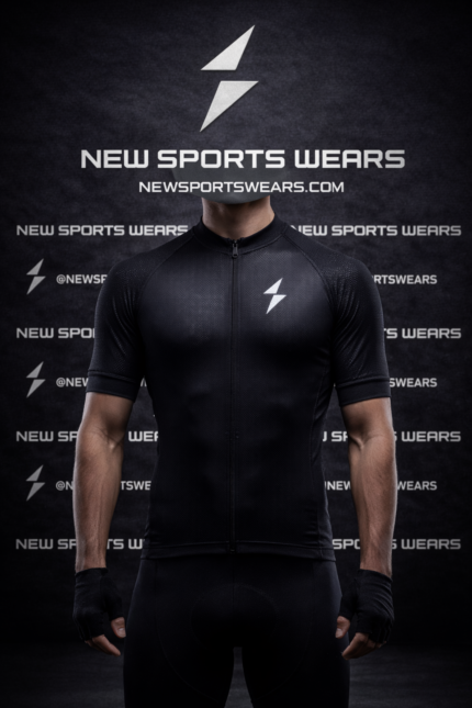 Men cycling jersey back view with three rear pockets and performance fit