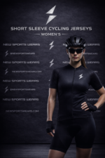 Women short sleeve cycling jersey black aero fit front view by New Sports Wears