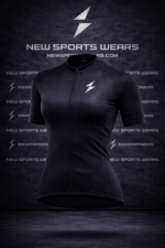 Women cycling jersey back view with triple rear pockets performance fit