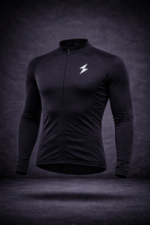 Breathable thermal fabric men long sleeve cycling jersey close up detail