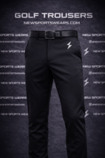 Moisture-wicking stretch fabric golf trousers detail close-up