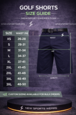 Women golf shorts size guide chart with waist hip and length measurements