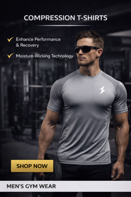 Men compression t shirt muscle fit moisture wicking gym shirt front view