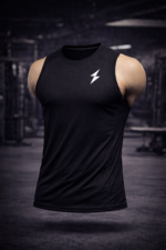 Breathable moisture wicking fabric men gym tank close up detail