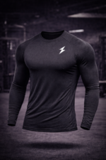 Moisture wicking breathable fabric long sleeve workout shirt close up