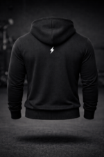 Premium fabric men gym hoodie close up detail ribbed cuff