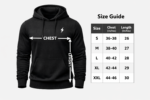 Men gym hoodie size guide chest and length measurement chart