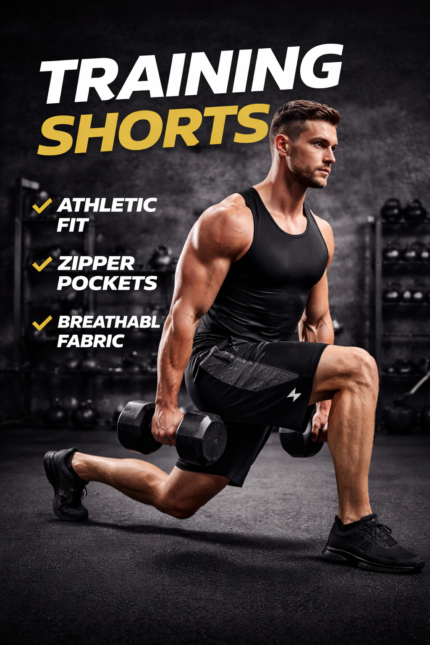 Men training shorts front view athletic fit gym workout shorts