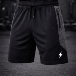 Men training shorts zipper pocket breathable fabric close up