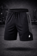 Men training shorts zipper pocket breathable fabric close up