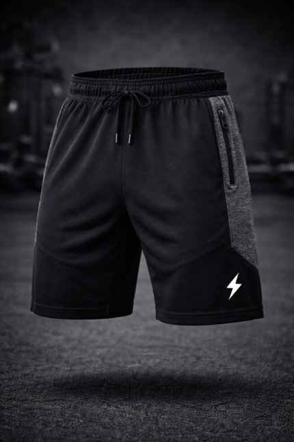 Men training shorts zipper pocket breathable fabric close up