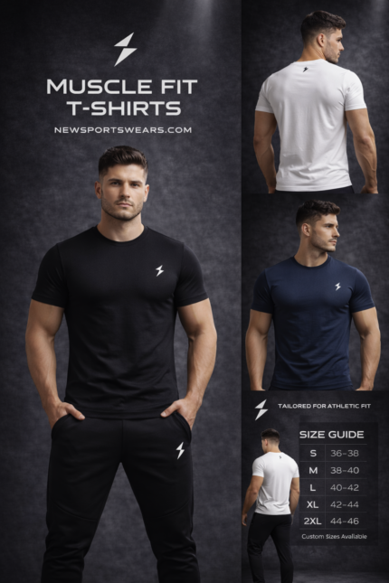 Black muscle fit T-shirt for men front view slim athletic gym wear