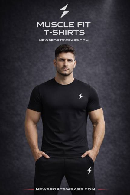 Muscle fit T-shirt side pose men athletic slim fit sportswear