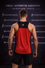 Men athletic marathon vest back pose breathable sleeveless design