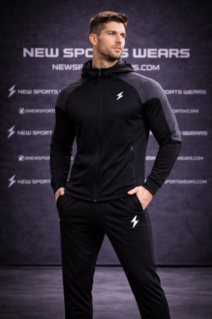 Men running tracksuit front view athletic slim fit training set Newsportswears