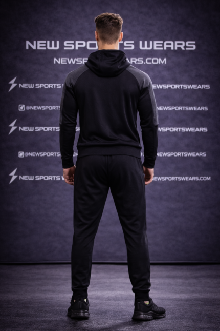 Men athletic tracksuit back pose tapered running set
