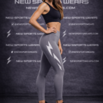 Women compression workout leggings grey side profile squat proof