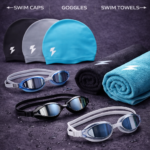 swimming accessories set swim caps goggles quick dry towels