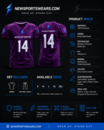 Product specs for custom American football uniform with breathable mesh fabric and athletic fit