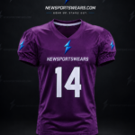 Custom American football jersey showing front logo back name and player number placement