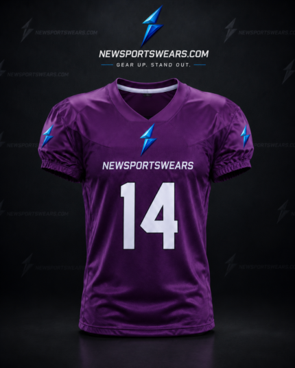 Custom American football jersey showing front logo back name and player number placement