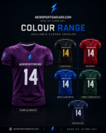 Close-up details of American football jersey fabric stitching logo and number design