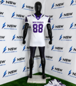 Custom American football uniform in white and purple front view by Newsportswears