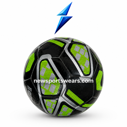 Custom soccer ball with black green and silver design for training match play and club use
