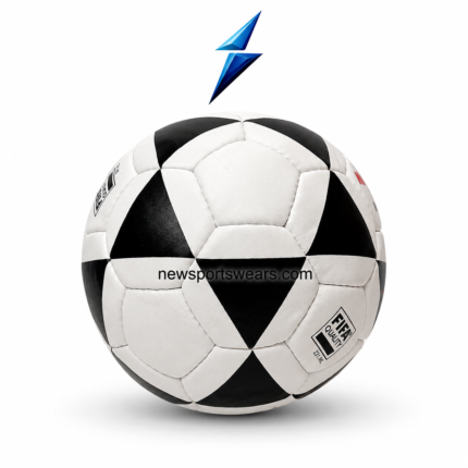 Classic black white soccer ball with stitched panels, textured surface, and competition-style design by New Sports Wears.