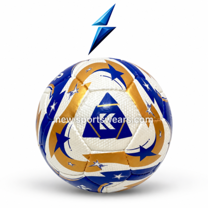 Blue gold premium soccer ball with stitched construction textured surface and reinforced valve