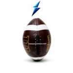 Brown composite leather American football with black laces, white side stripes, gold logo-style print and NSW top logo