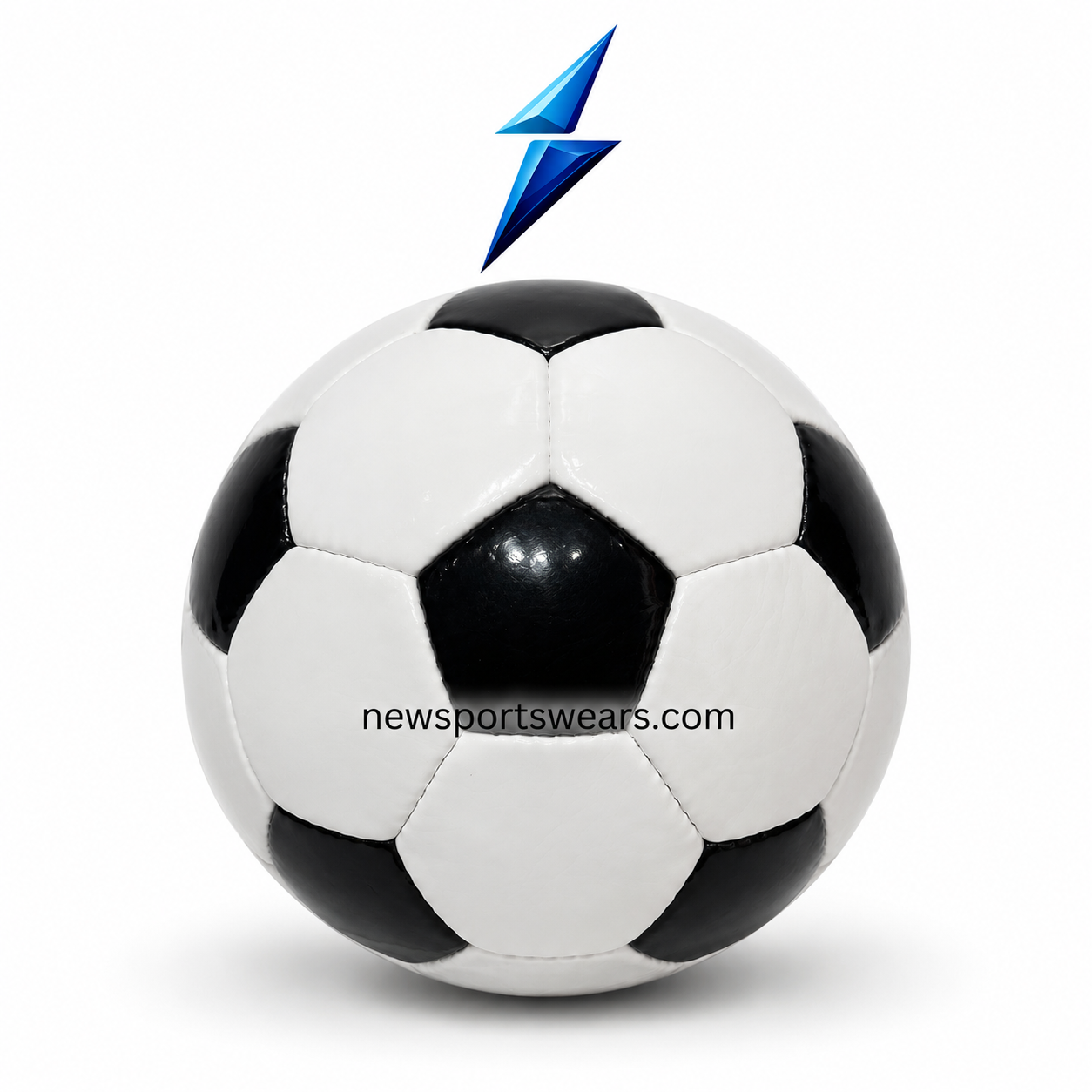 Classic Black and White Soccer Ball Front View Classic black and white soccer ball with glossy finish and stitched panel design by New Sports Wears.