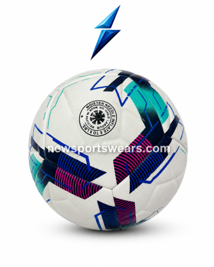 Custom soccer ball with white blue teal and pink graphics for training match play and club use