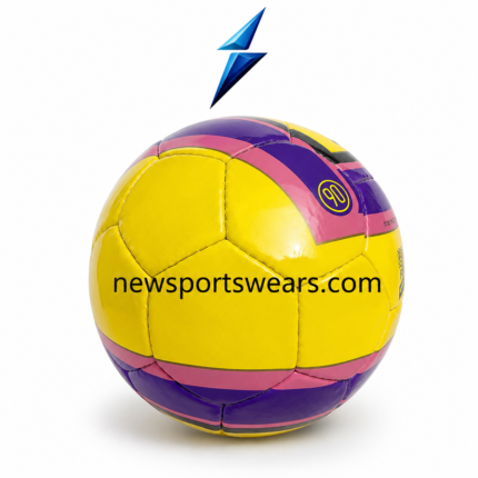 Custom soccer ball with yellow purple and pink design made from durable PU leather