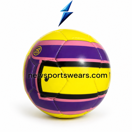 Custom soccer ball with yellow purple and pink design made from durable PU leather