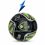 Back view of black green size 5 soccer ball for schools clubs academies and promotional branding
