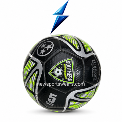 Back view of black green size 5 soccer ball for schools clubs academies and promotional branding