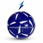 Back view of custom blue white soccer ball for clubs schools academies and training use
