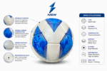 Premium thermal bonded soccer ball with durable PU surface and blue white printed graphics