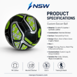 Product specifications of custom soccer ball with PU leather machine stitching textured grip and size 5 construction
