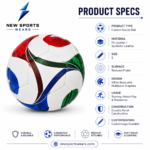Back view of size 5 soccer ball with white base and colorful red blue green design for clubs and academies