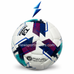 Side view of custom football with 12 panel design PU leather surface and colorful graphics
