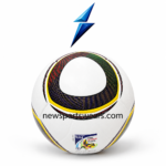White PU training soccer ball with black yellow graphic panels, textured surface, size 5 marking and NSW logo placement
