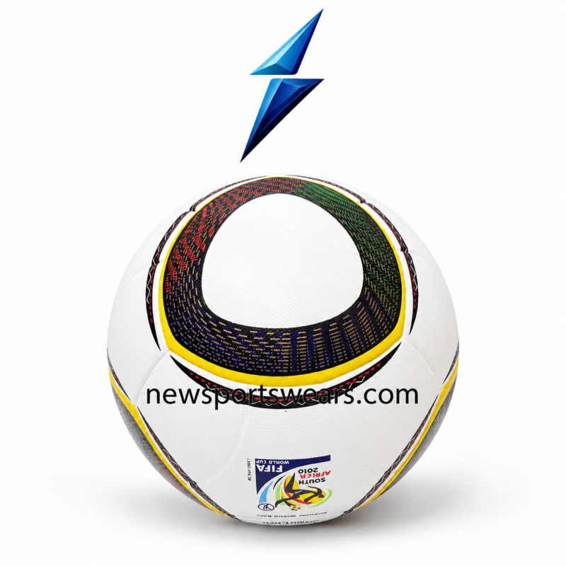 White PU training soccer ball with black yellow graphic panels, textured surface, size 5 marking and NSW logo placement
