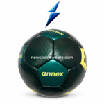 Dark green training football with stitched panel construction and textured diamond grip finish